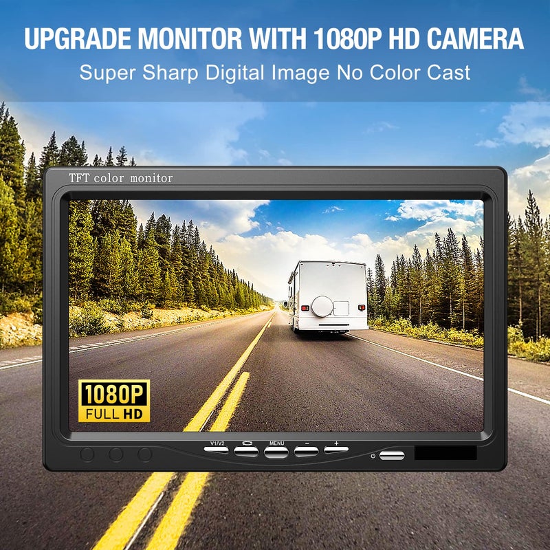 DVKNM مجموعة شاشة كاميرا احتياطية DVKNM المحدثة 7" HD 1080P شاشة IP69 مقاومة للماء كاميرا رؤية خلفية للسيارة والشاحنة والمقطورة (TZ101) - Image 3